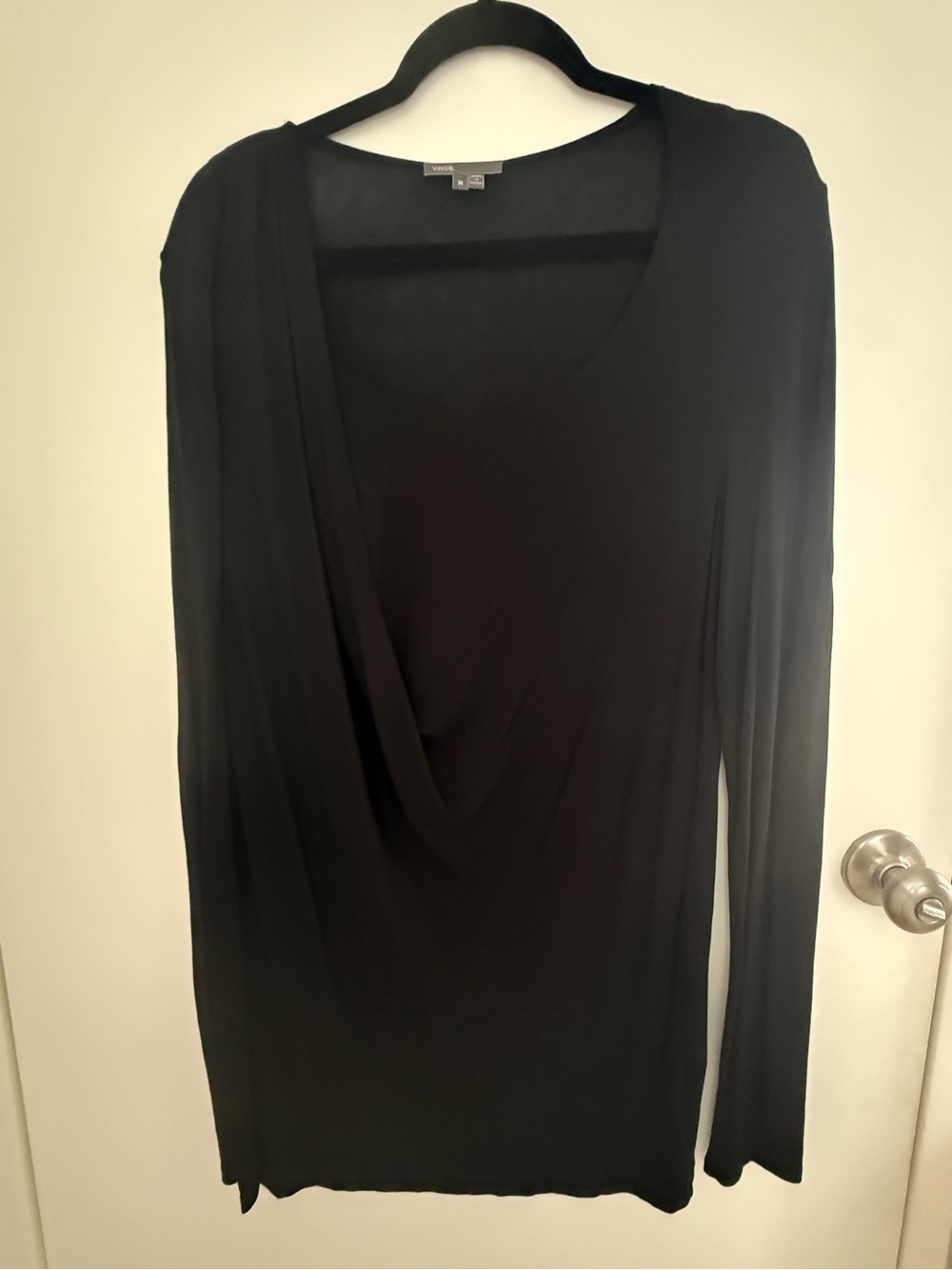 Vince Black Draped Neck Long Sleeve Top